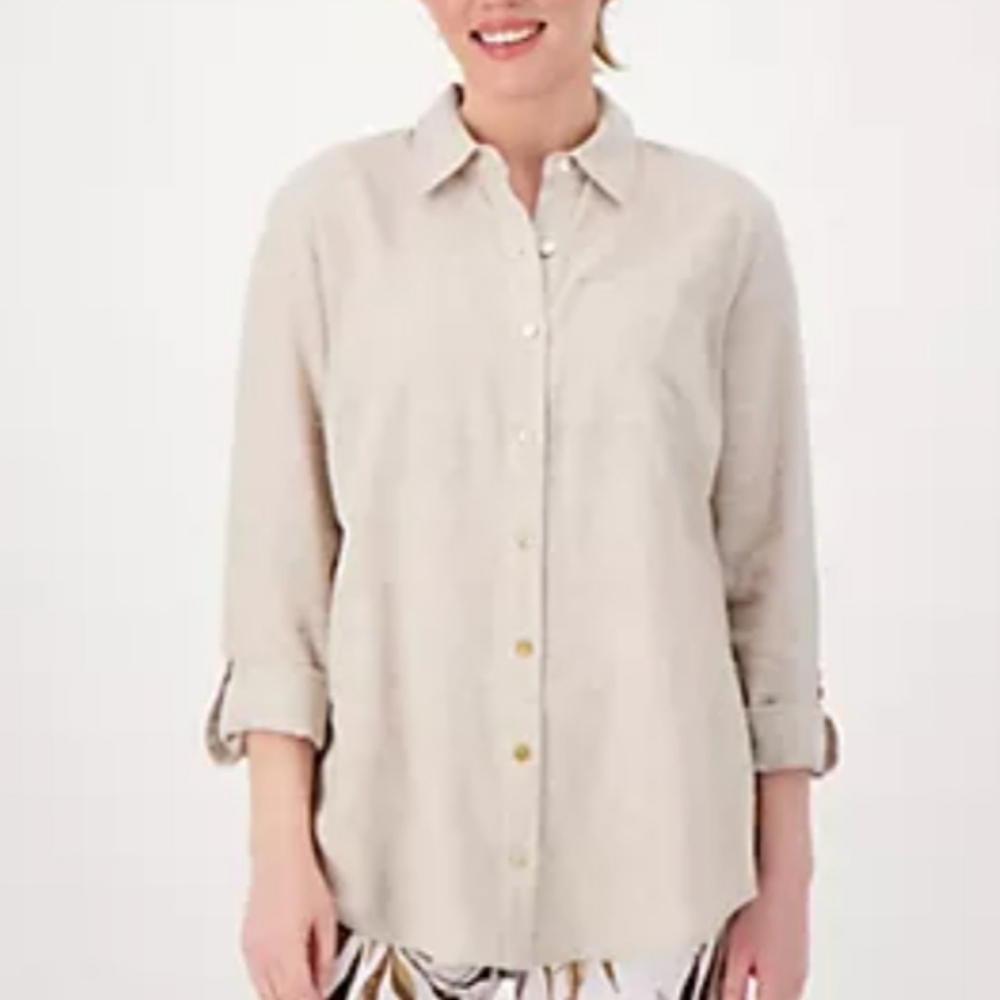 Susan Graver Pure Linen Blend Button Front Shirt